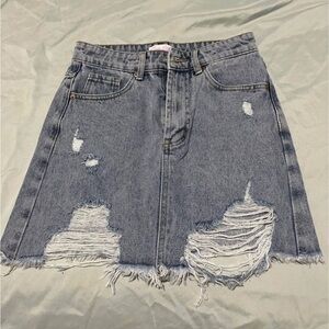 Distressed Denim Skirt
